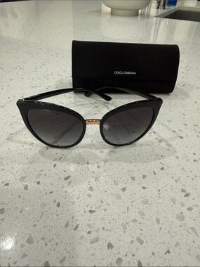 Dolce & Gabbana Black Cat-Eye Sunglasses with Gold Bridge